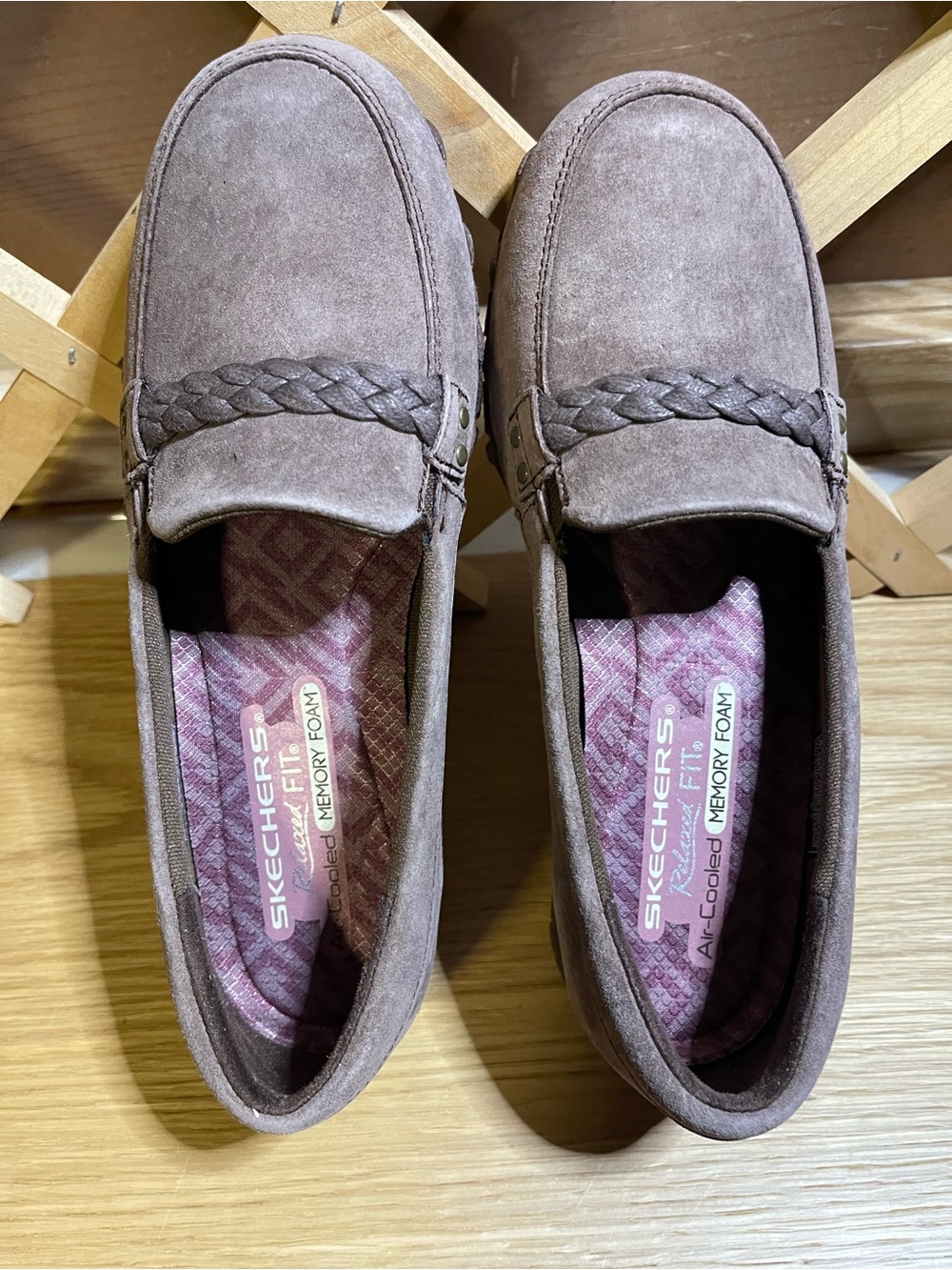 NWOB Skechers Relaxed Fit -Air Cooled Leather & Suede Braided Moccasin Loafer
